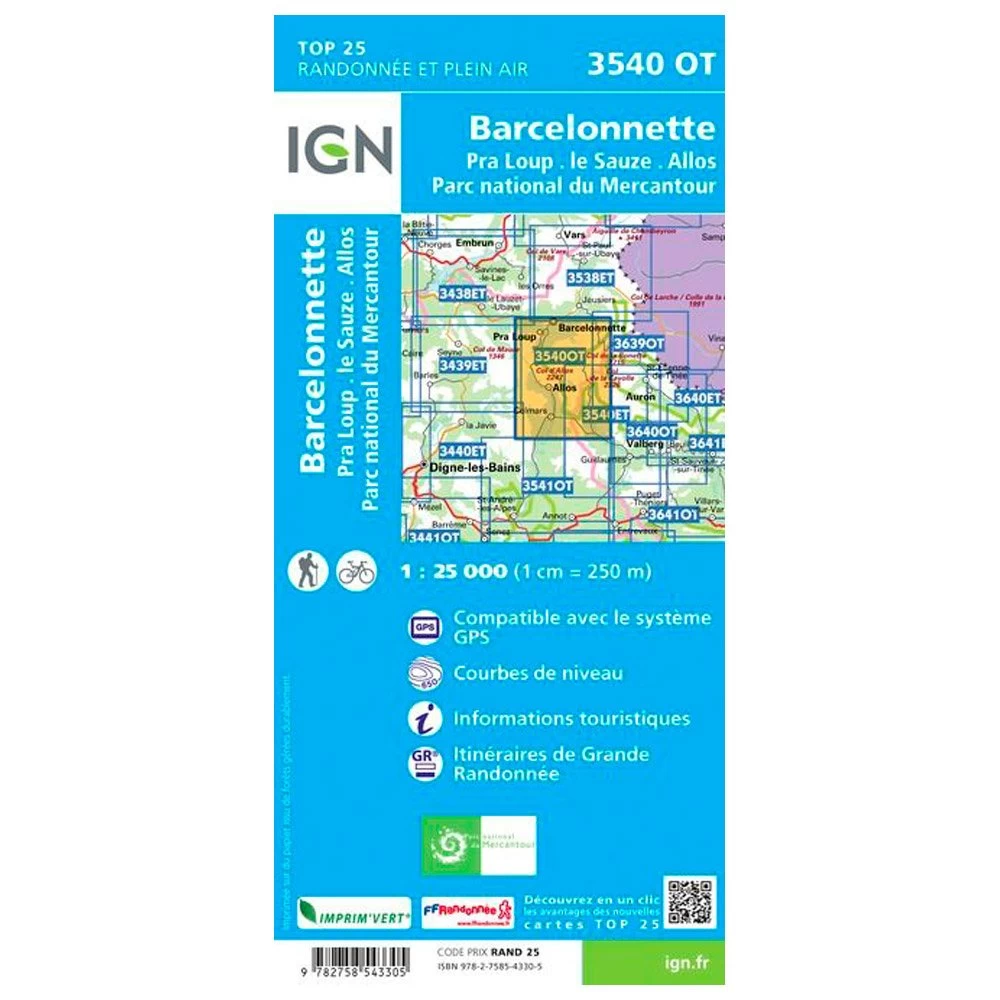 Carte IGN 3540OTR Barcelonnette, Pra Loup, Le Sauze, Allos, Parc National Du Mercantour - Résistante 4 Carte IGN 3540OTR Barcelonnette, Pra Loup, Le Sauze, Allos, Parc National Du Mercantour - Résistante – Image 2