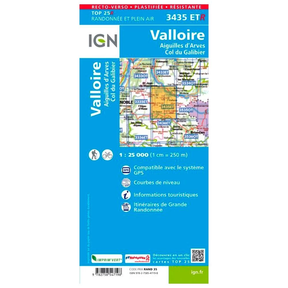 Carte IGN 3435ETR Valloire, Aiguilles D'Arves, Col Du Galibier - Résistante 4 Carte IGN 3435ETR Valloire, Aiguilles D'Arves, Col Du Galibier - Résistante – Image 2