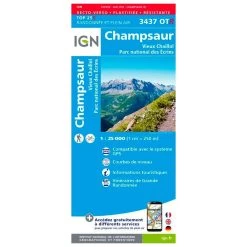 Carte IGN 3437OTR Champsaur, Vieux Chaillol, Parc National Des Ecrins - Résistante